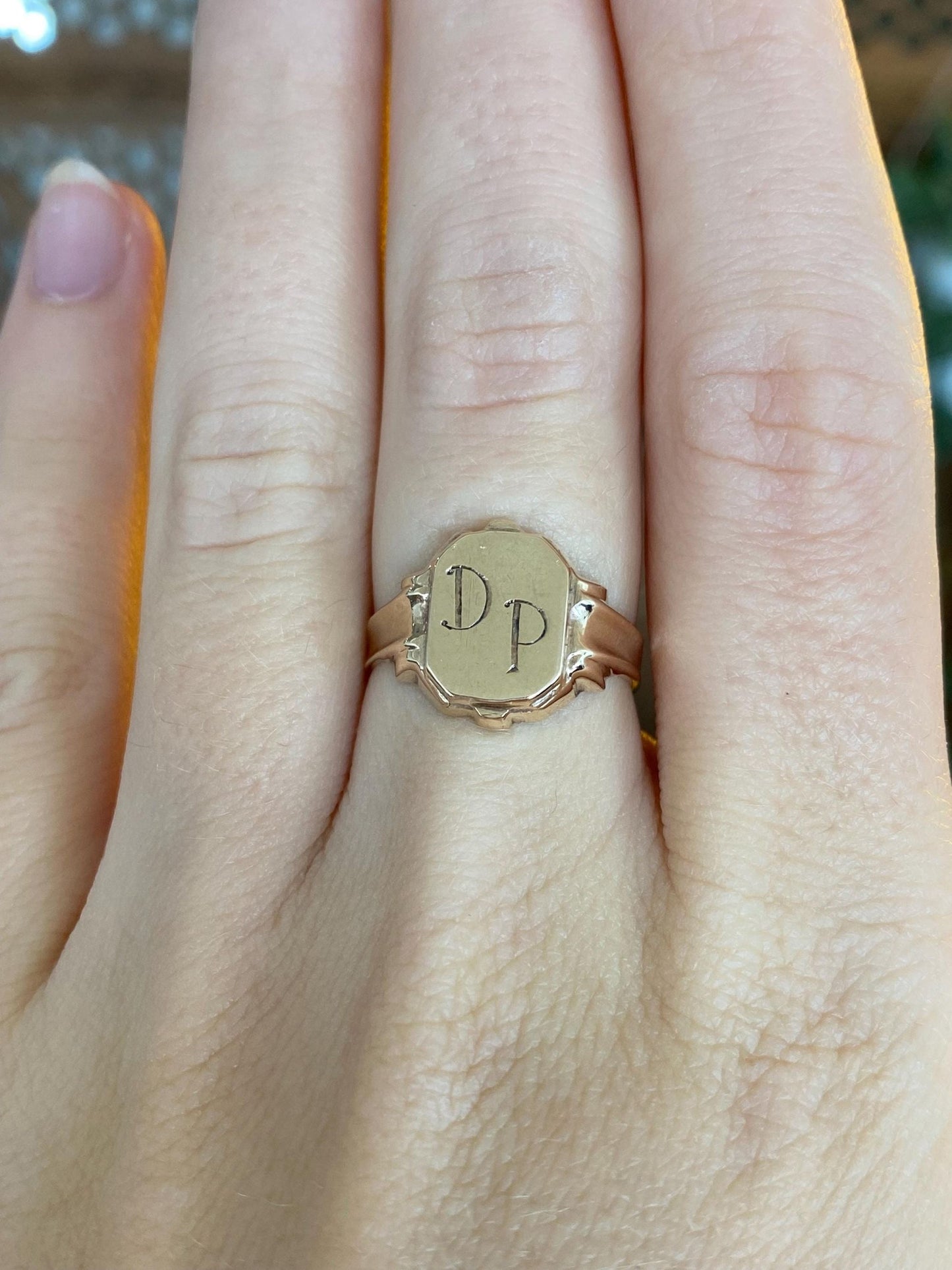 Vintage Solid 10k Yellow Gold Initials 'DP' Signet Ring - Size 6.5
