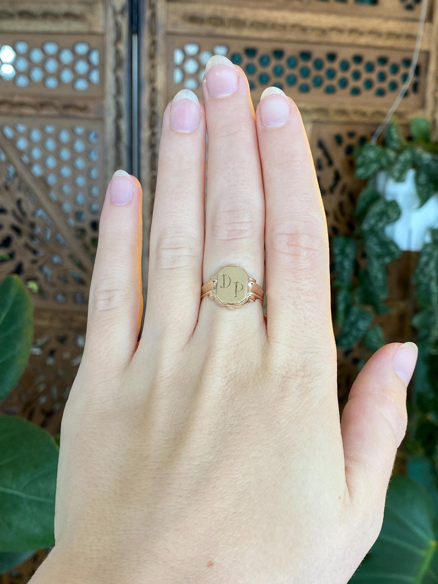 Vintage Solid 10k Yellow Gold Initials 'DP' Signet Ring - Size 6.5