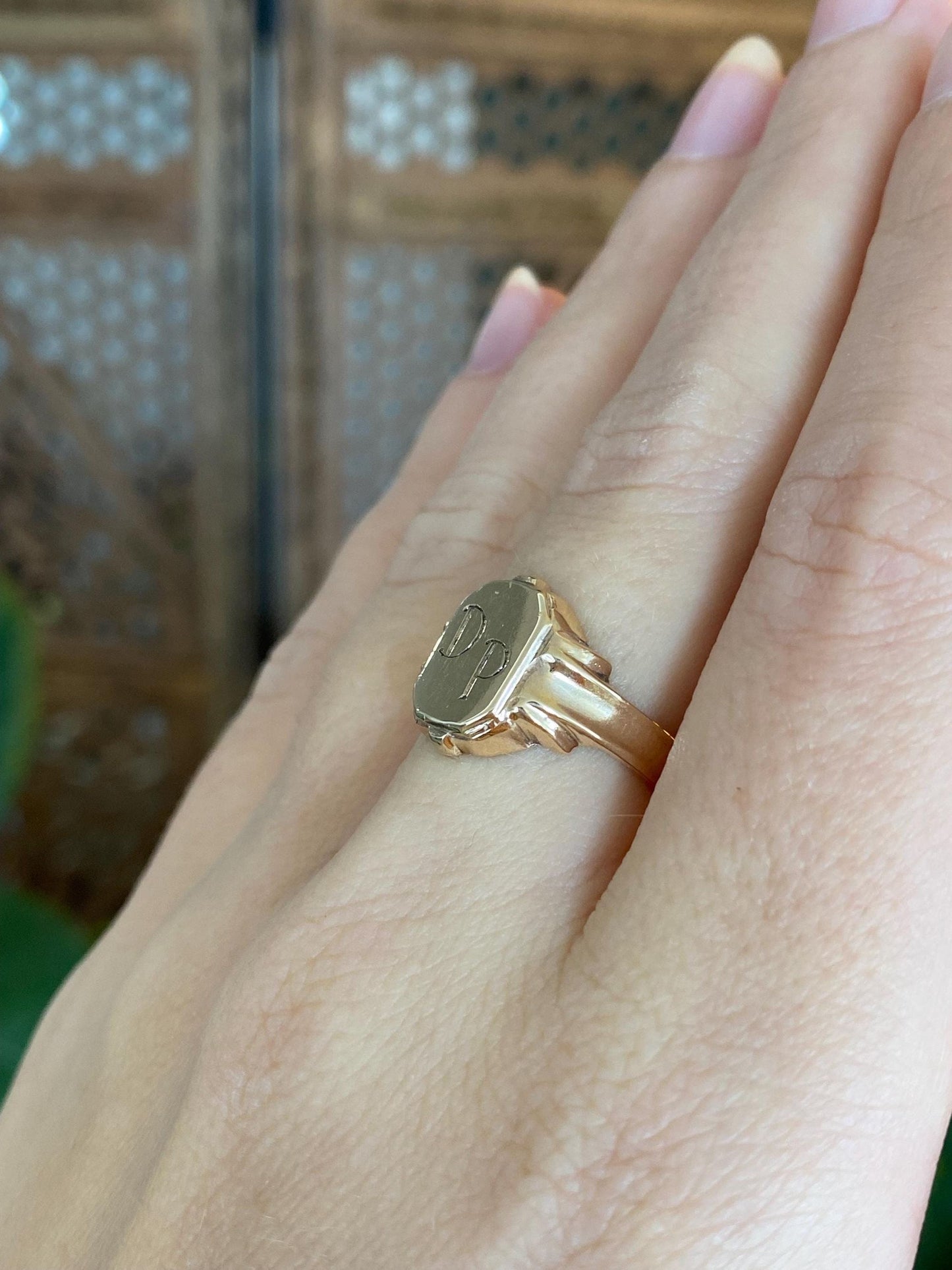Vintage Solid 10k Yellow Gold Initials 'DP' Signet Ring - Size 6.5