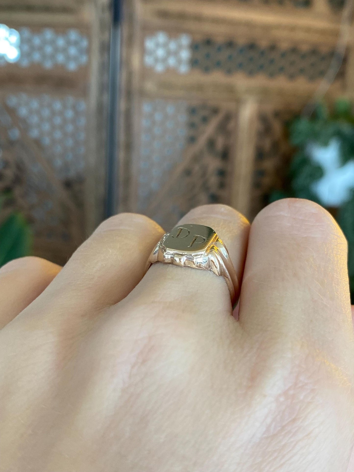 Vintage Solid 10k Yellow Gold Initials 'DP' Signet Ring - Size 6.5