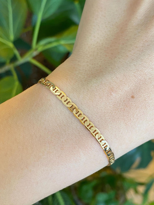 Vintage Solid 14k Yellow Gold Flat Mariner Chain Bracelet - 6 inches