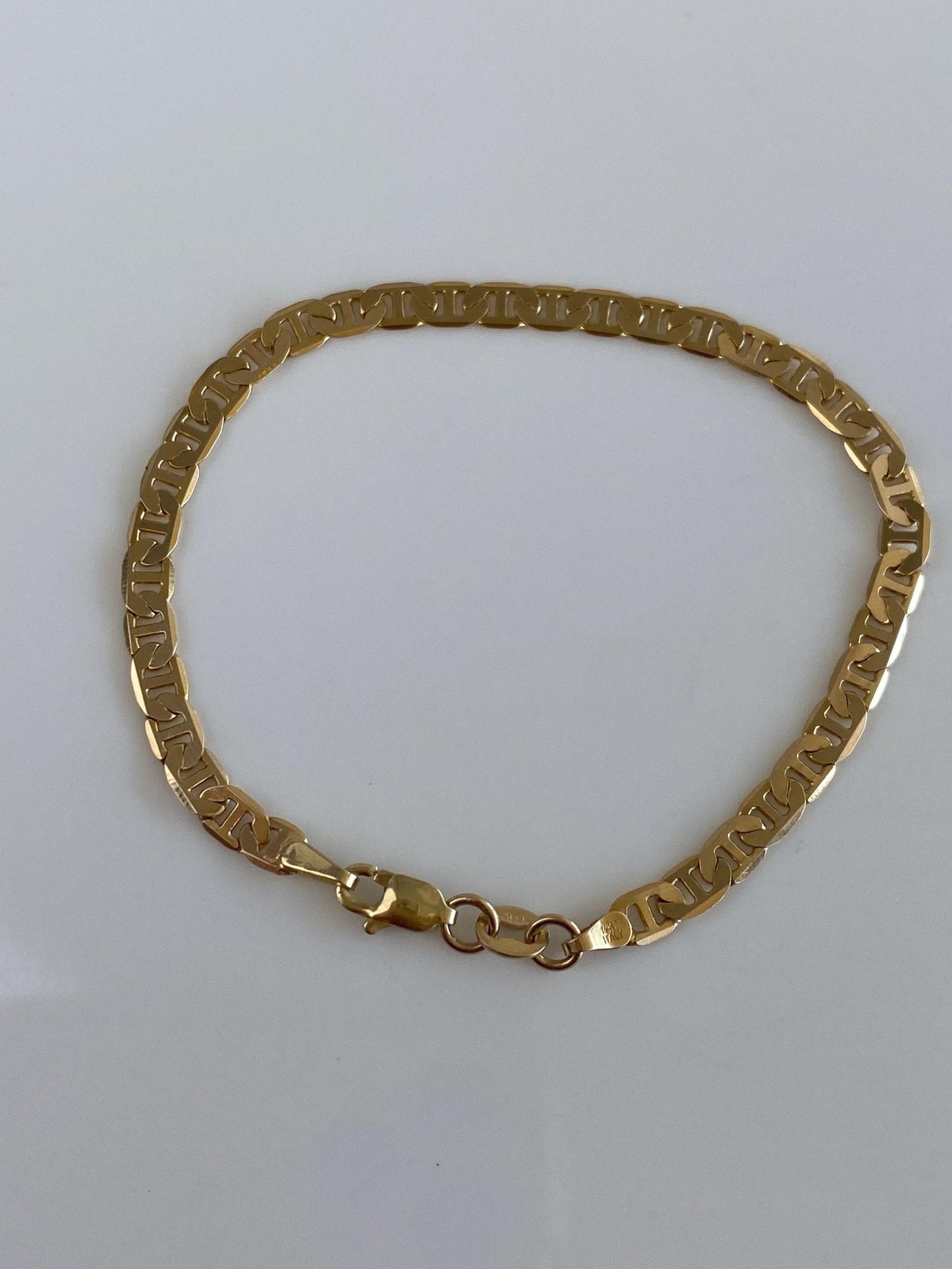 Vintage Solid 14k Yellow Gold Flat Mariner Chain Bracelet - 6 inches