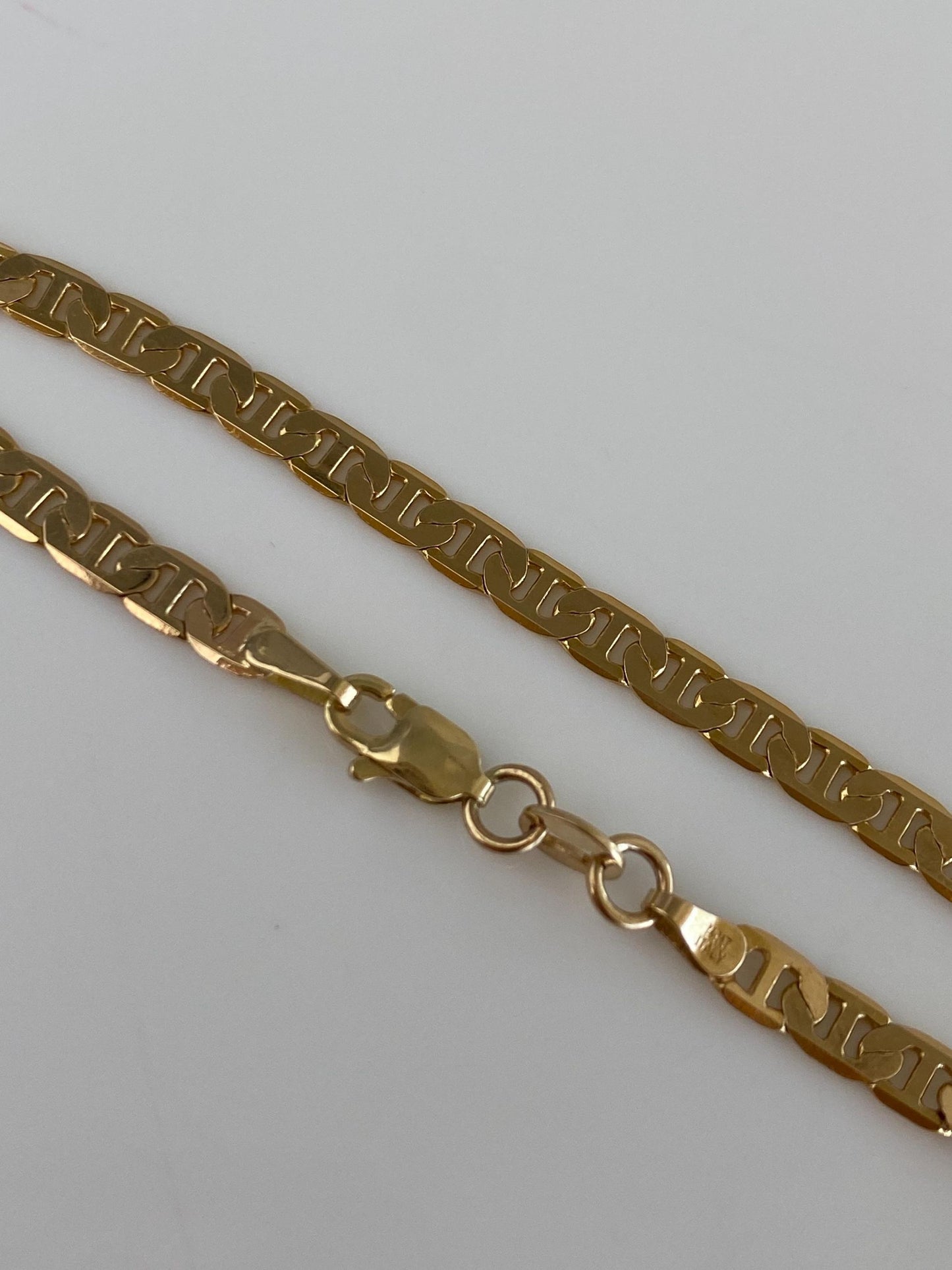 Vintage Solid 14k Yellow Gold Flat Mariner Chain Bracelet - 6 inches