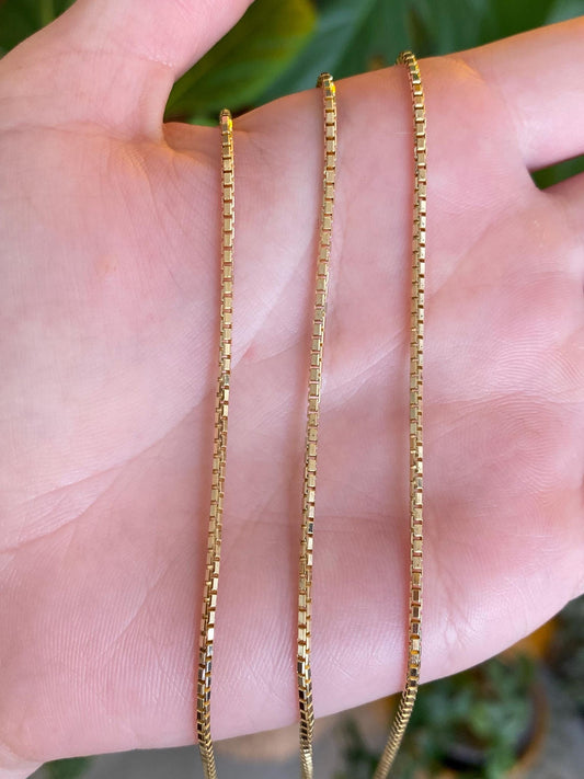Vintage Solid 14k Yellow Gold Long Box Chain Necklace - 24 inches
