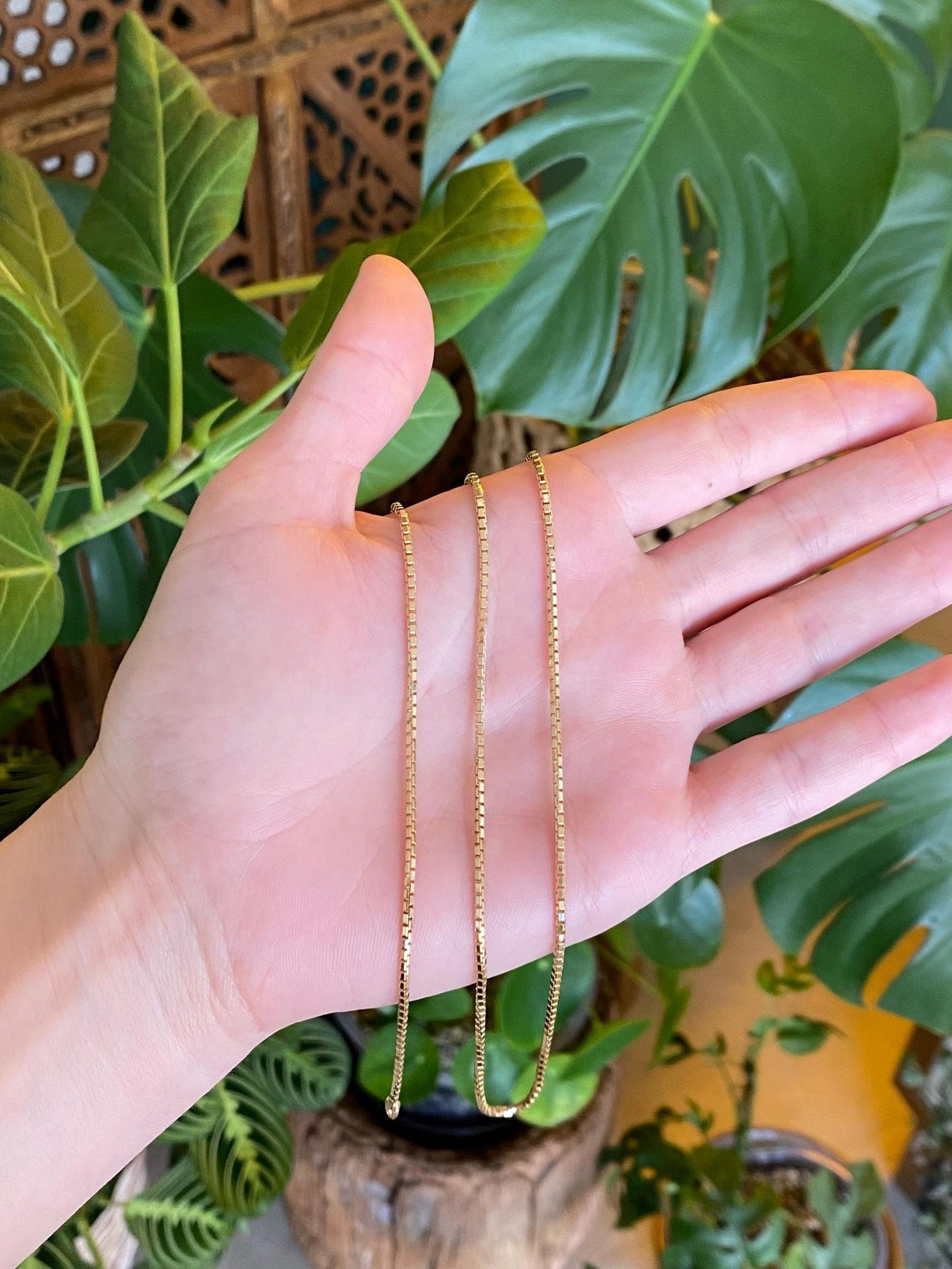 Vintage Solid 14k Yellow Gold Long Box Chain Necklace - 24 inches