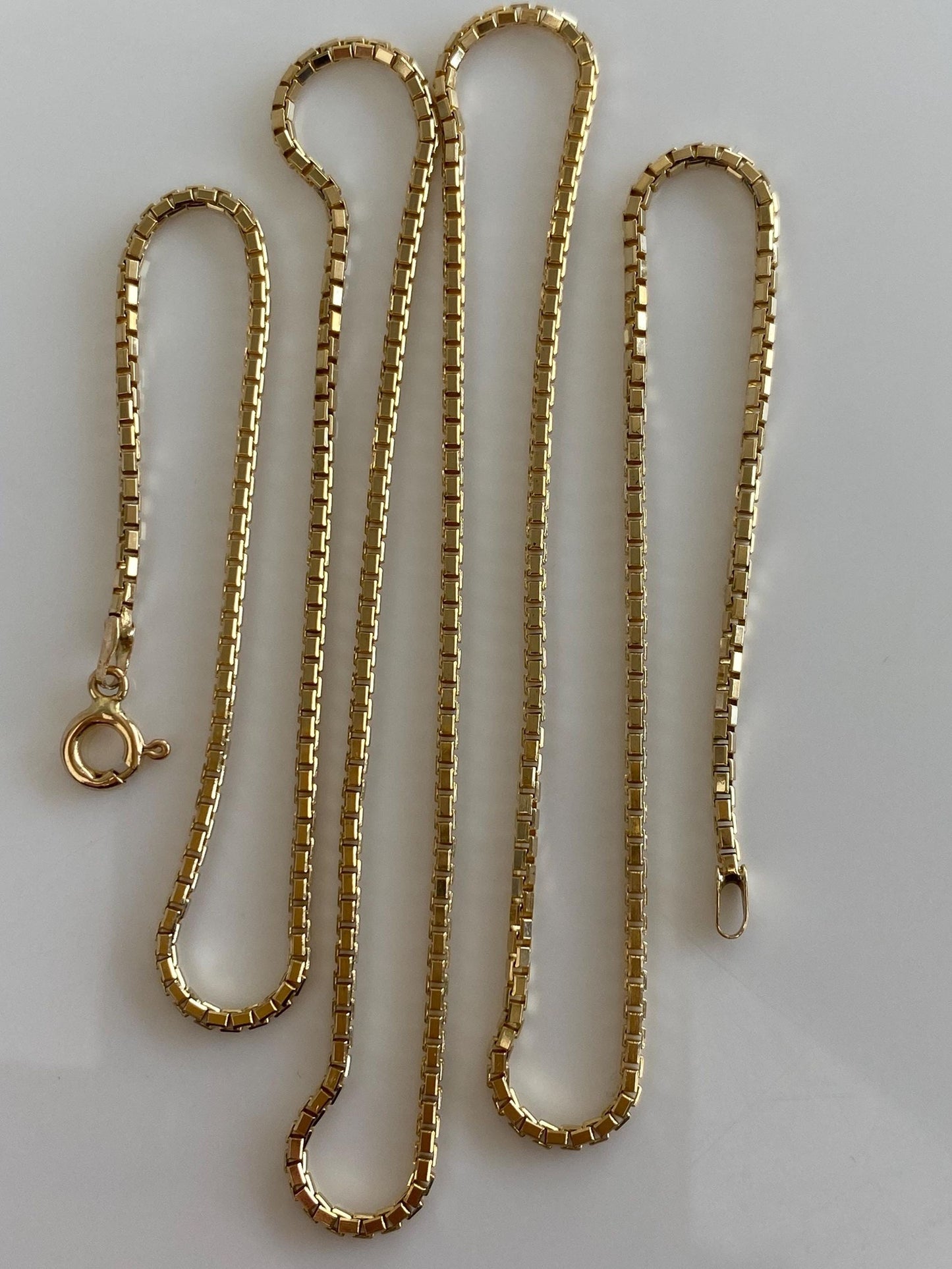 Vintage Solid 14k Yellow Gold Long Box Chain Necklace - 24 inches