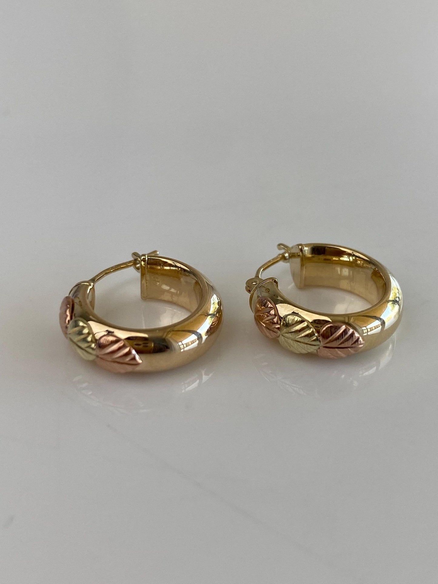 Vintage 14k Black Hills Gold Leaves Hoop Earrings