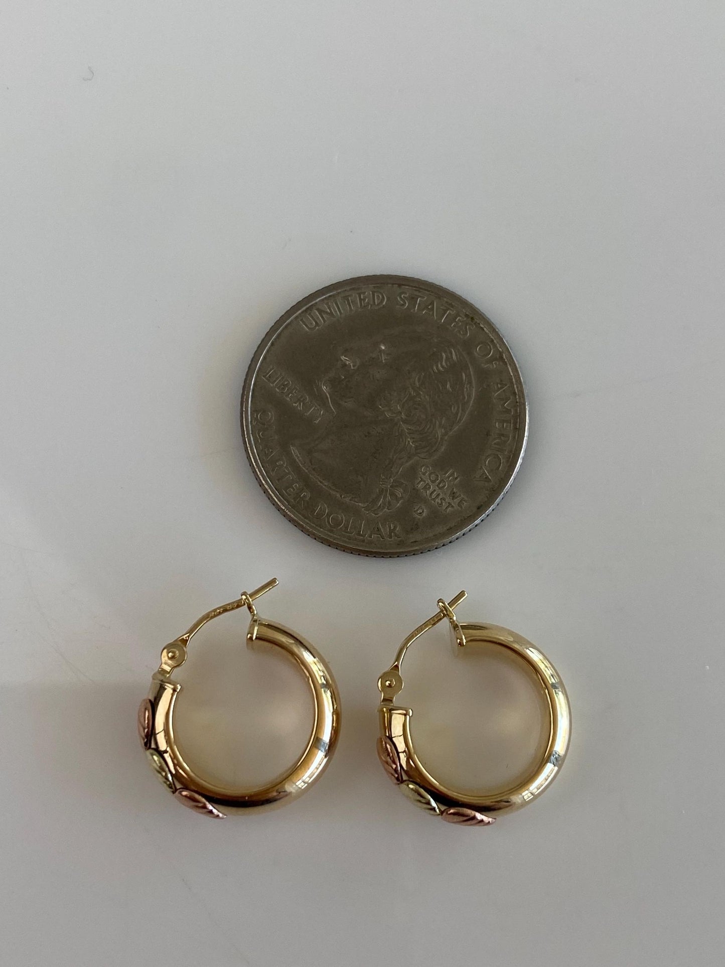Vintage 14k Black Hills Gold Leaves Hoop Earrings