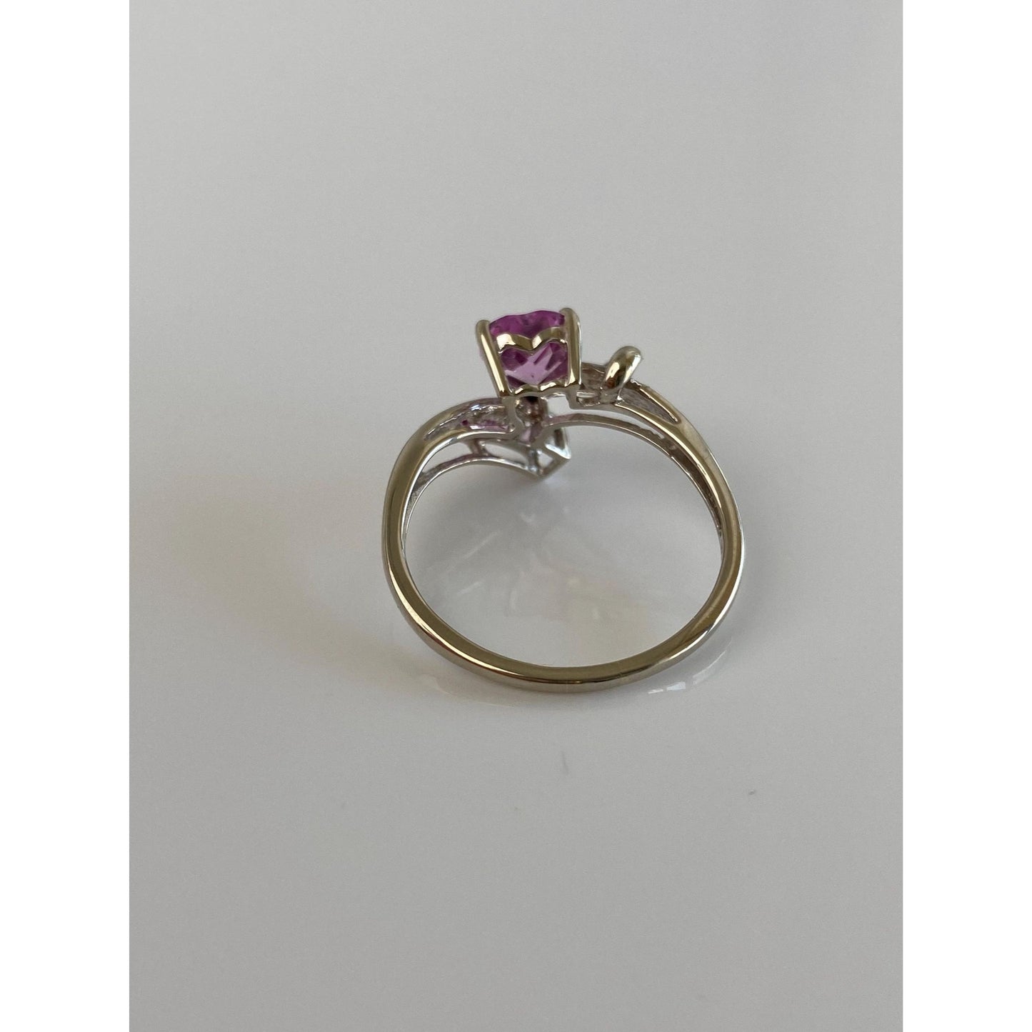 Vintage Solid 10k White Gold Pink Sapphire Heart Ring - Size 7.75