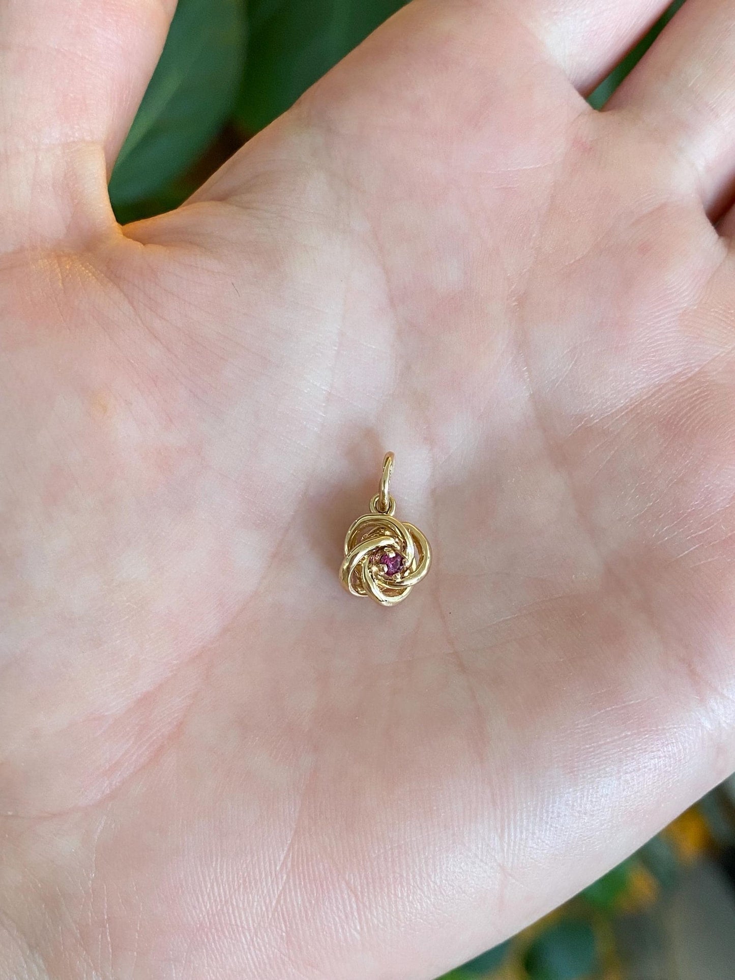 Vintage Solid 14k Yellow Gold Pink Spinel Knot Charm