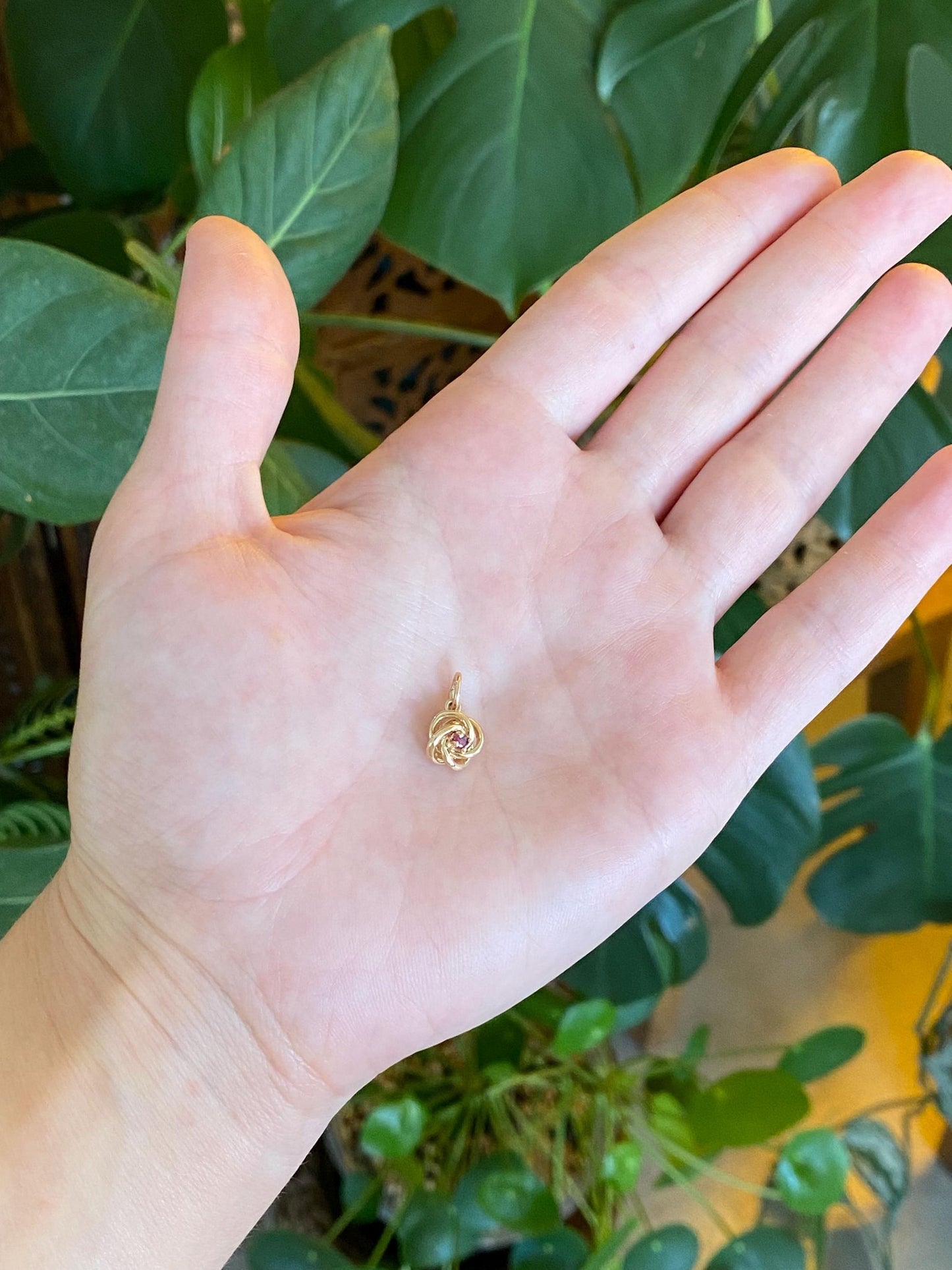 Vintage Solid 14k Yellow Gold Pink Spinel Knot Charm