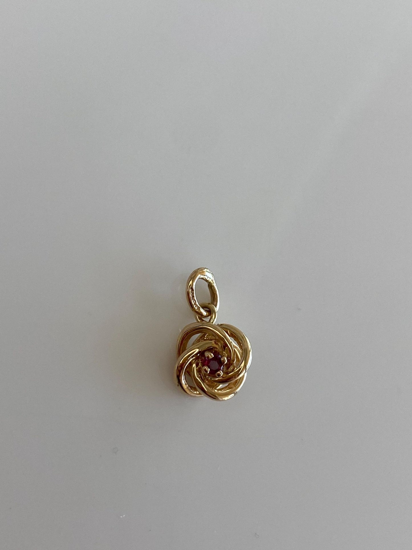 Vintage Solid 14k Yellow Gold Pink Spinel Knot Charm