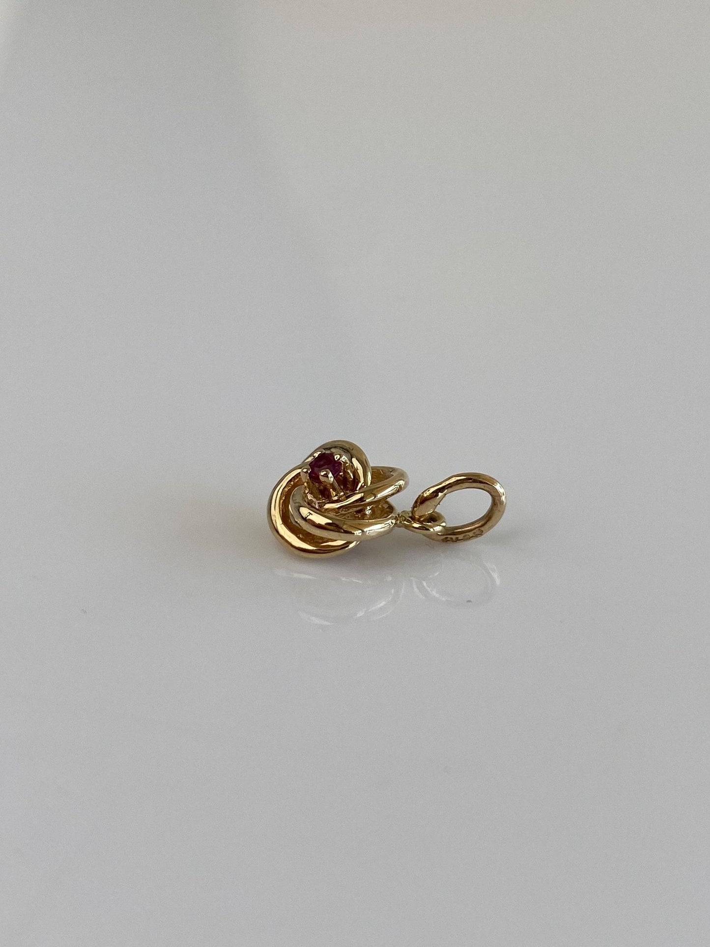 Vintage Solid 14k Yellow Gold Pink Spinel Knot Charm