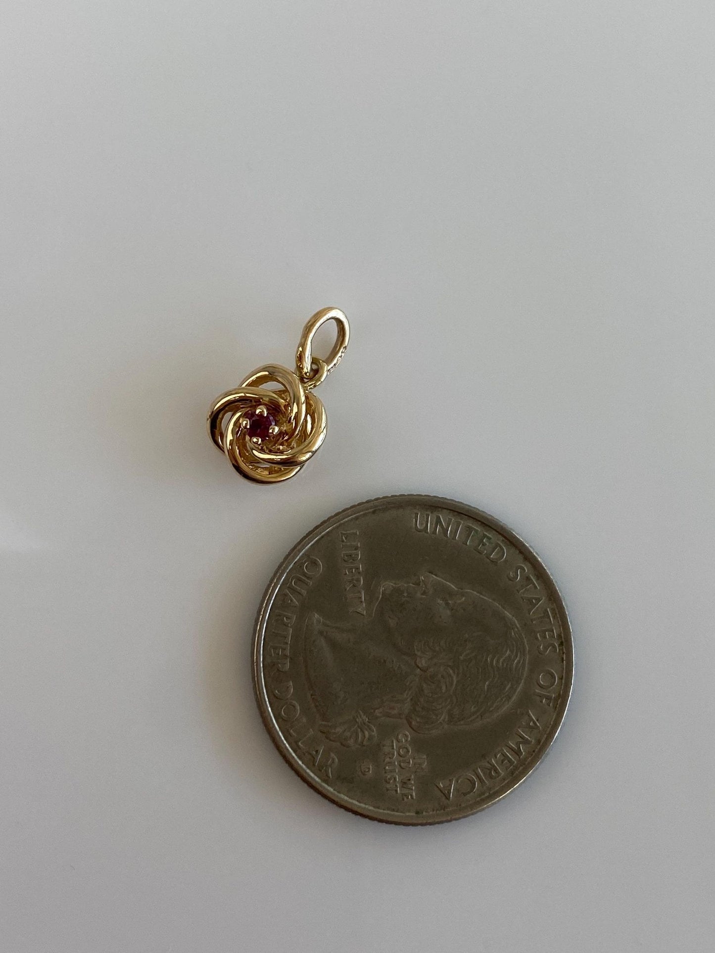 Vintage Solid 14k Yellow Gold Pink Spinel Knot Charm