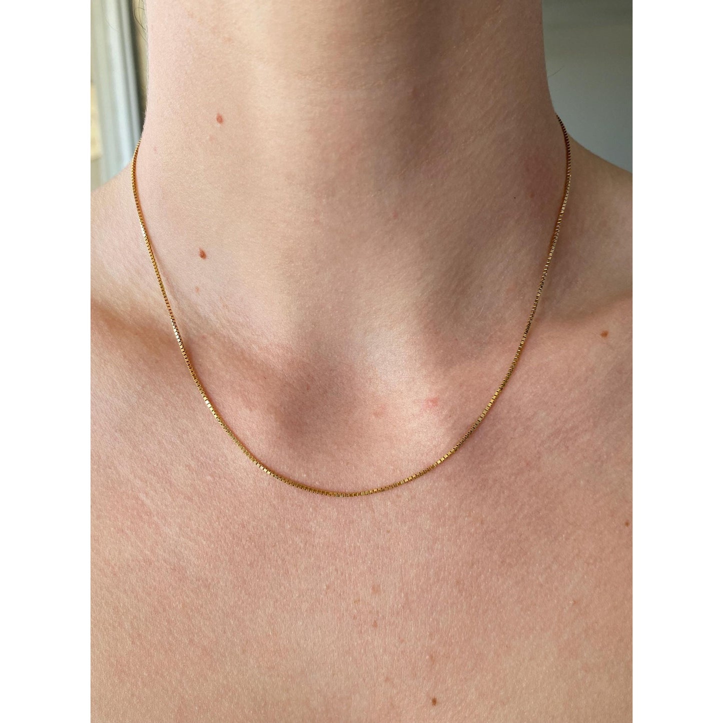 Vintage Solid 14k Yellow Gold Box Chain Necklace - 16.5 inches