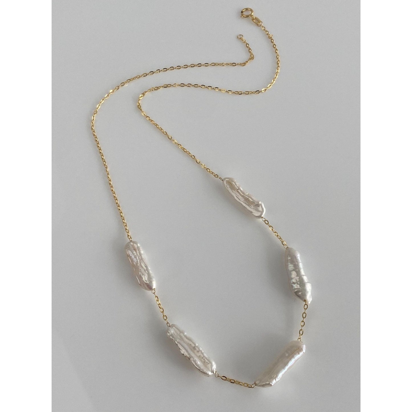 Vintage Solid 14k Yellow Gold Stick Pearl Cable Chain Necklace - 20 inches