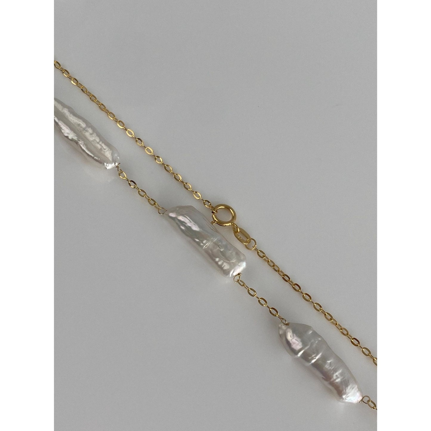 Vintage Solid 14k Yellow Gold Stick Pearl Cable Chain Necklace - 20 inches