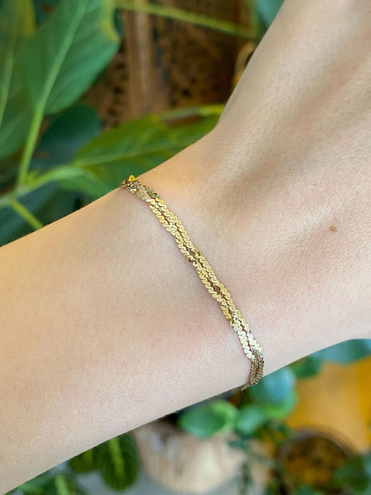 Vintage Solid 14k Yellow Gold Braided Serpentine Chain Bracelet - 6.75 inches