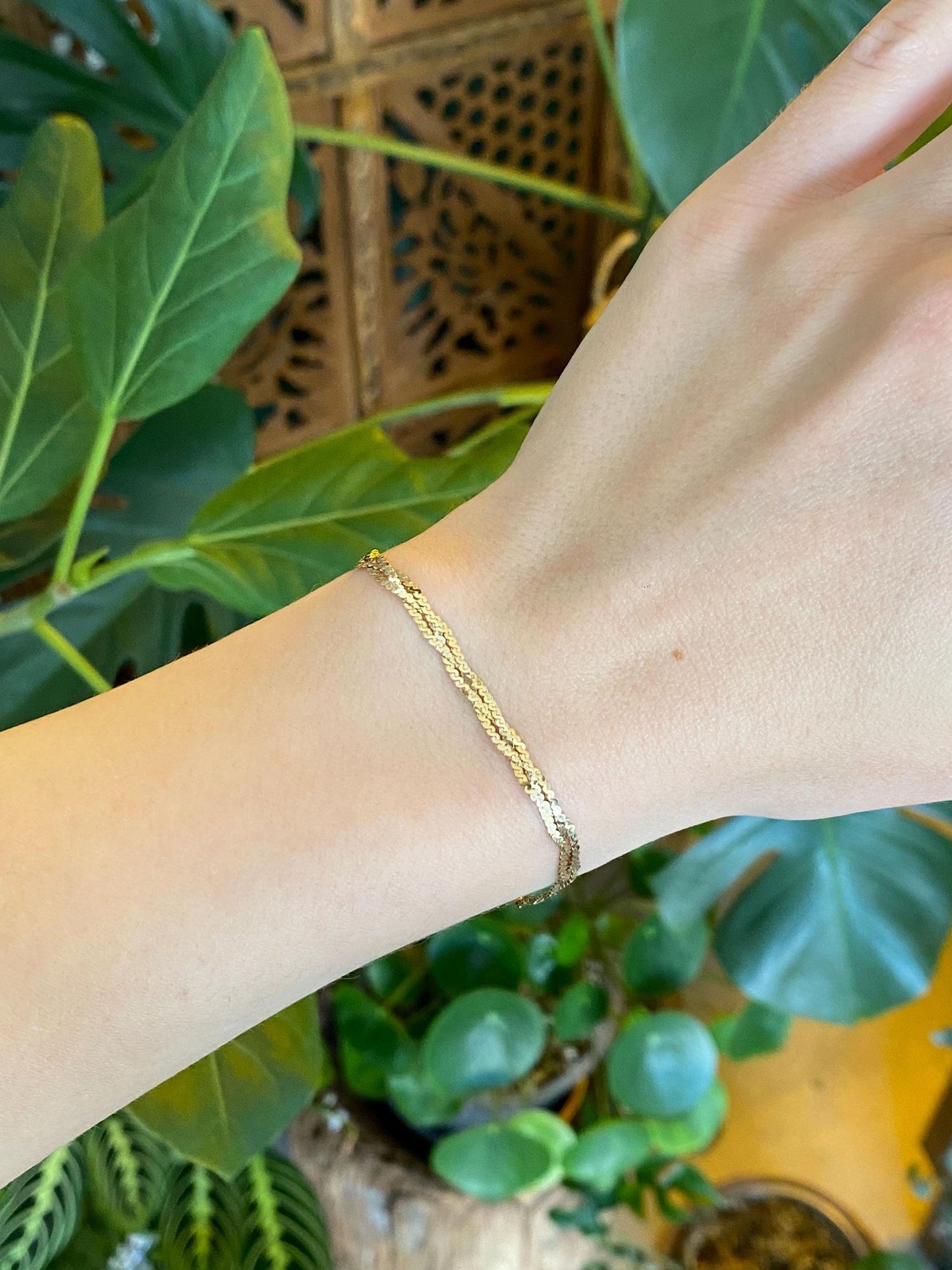 Vintage Solid 14k Yellow Gold Braided Serpentine Chain Bracelet - 6.75 inches
