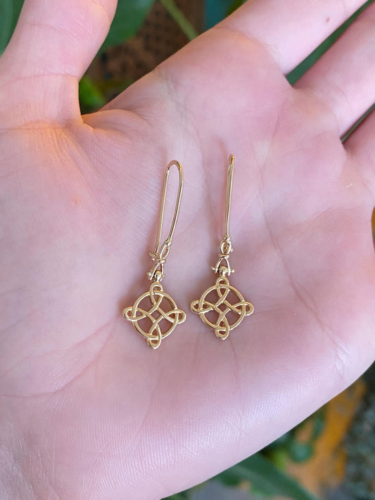 Vintage Solid 14k Yellow Gold Celtic Open Work Dangle Earrings