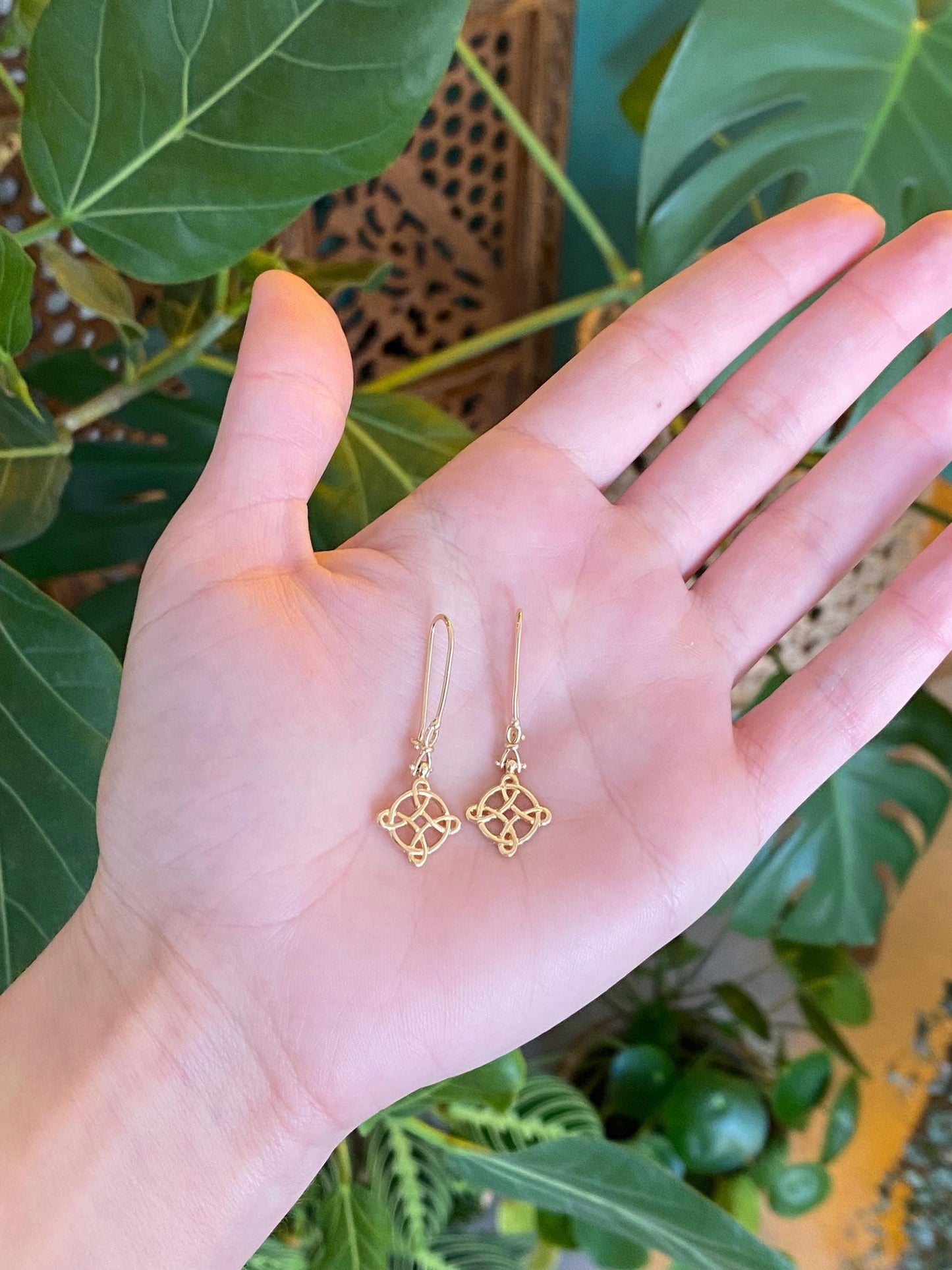 Vintage Solid 14k Yellow Gold Celtic Open Work Dangle Earrings