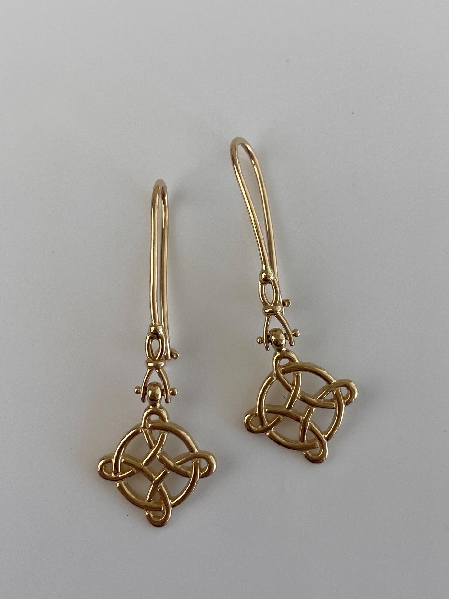 Vintage Solid 14k Yellow Gold Celtic Open Work Dangle Earrings