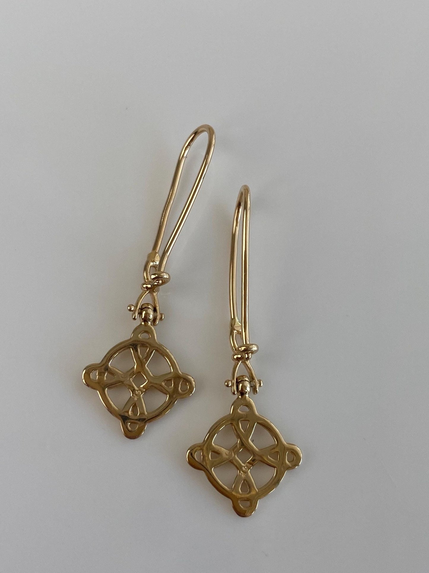 Vintage Solid 14k Yellow Gold Celtic Open Work Dangle Earrings
