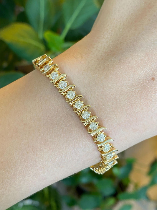 Solid 14k Yellow Gold 2ct Diamond Tennis Bracelet - 7 inches