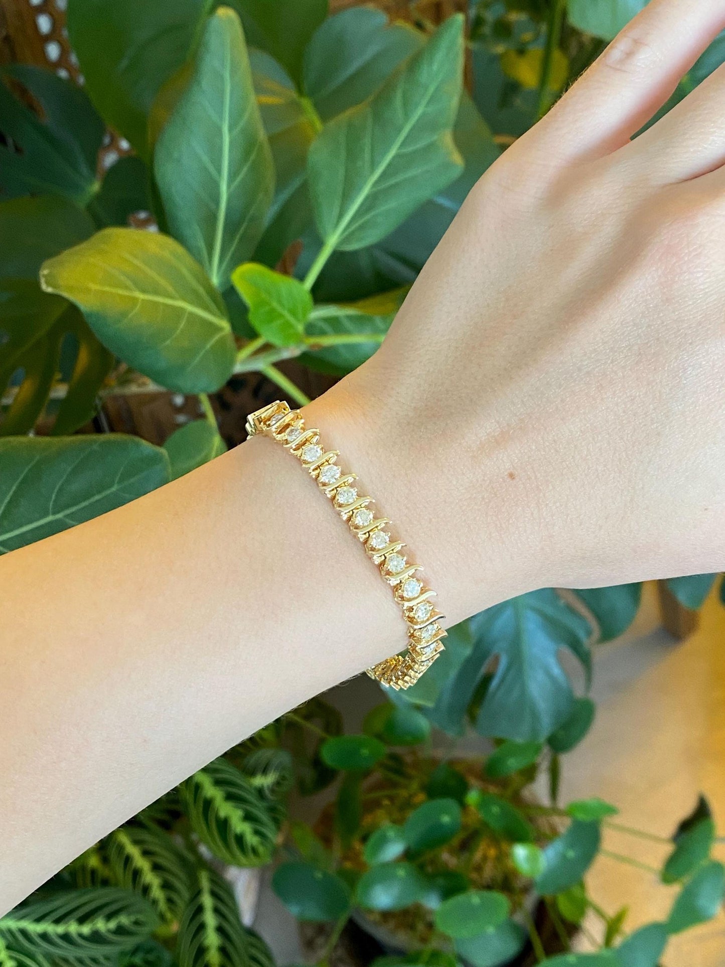 Solid 14k Yellow Gold 2ct Diamond Tennis Bracelet - 7 inches