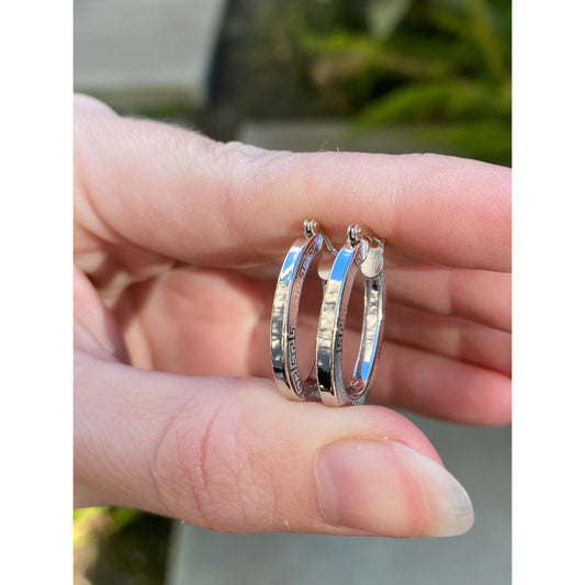 Vintage 14k White Gold Greek Key Oval Hoop Earrings