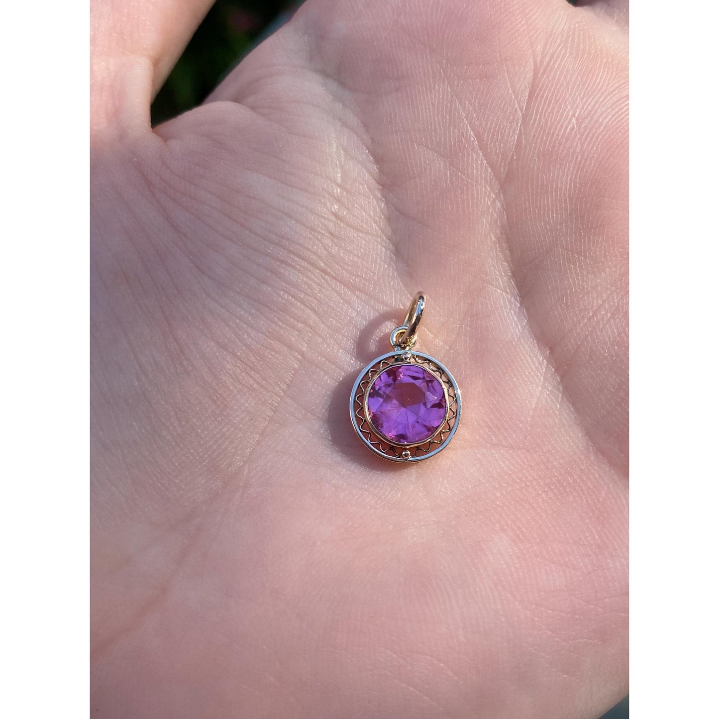 Vintage Solid 10k Yellow Gold Pink Cubic Zirconia Stick Pin Conversion Charm