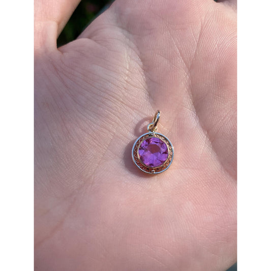 Vintage Solid 10k Yellow Gold Pink Cubic Zirconia Stick Pin Conversion Charm