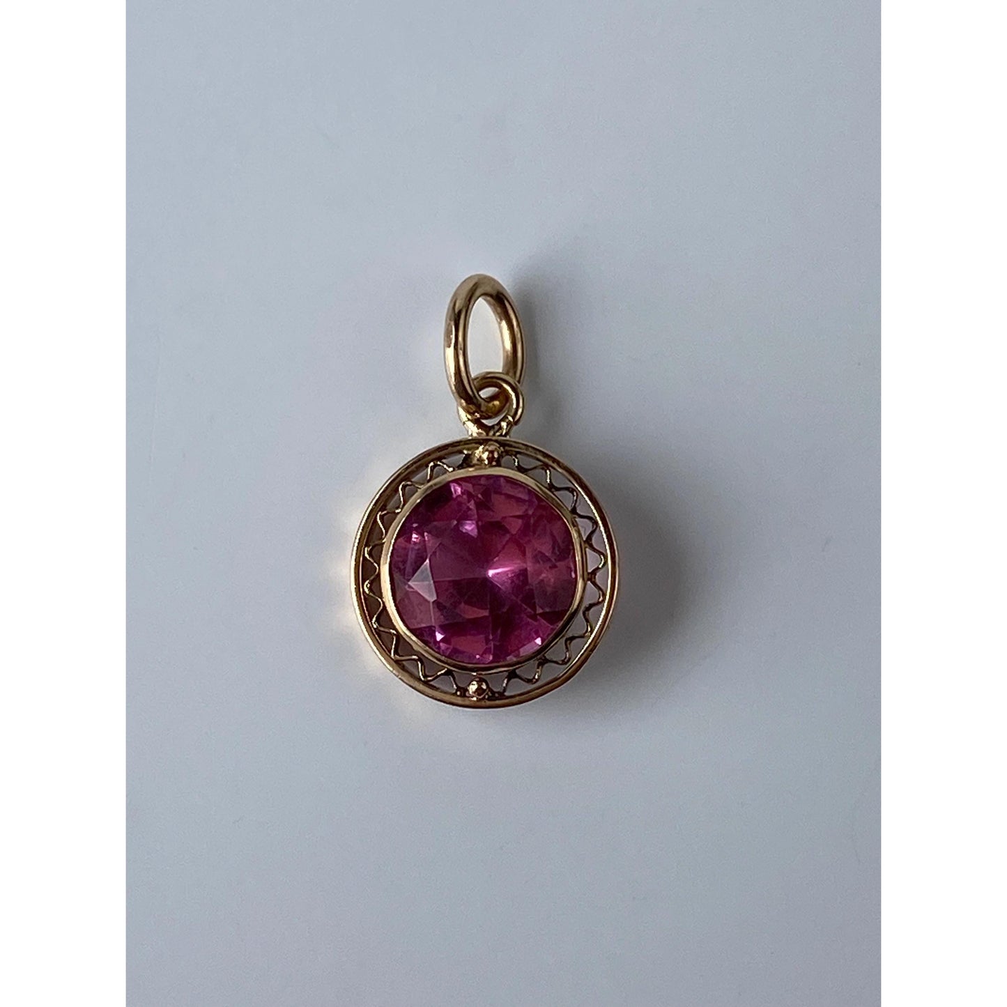 Vintage Solid 10k Yellow Gold Pink Cubic Zirconia Stick Pin Conversion Charm