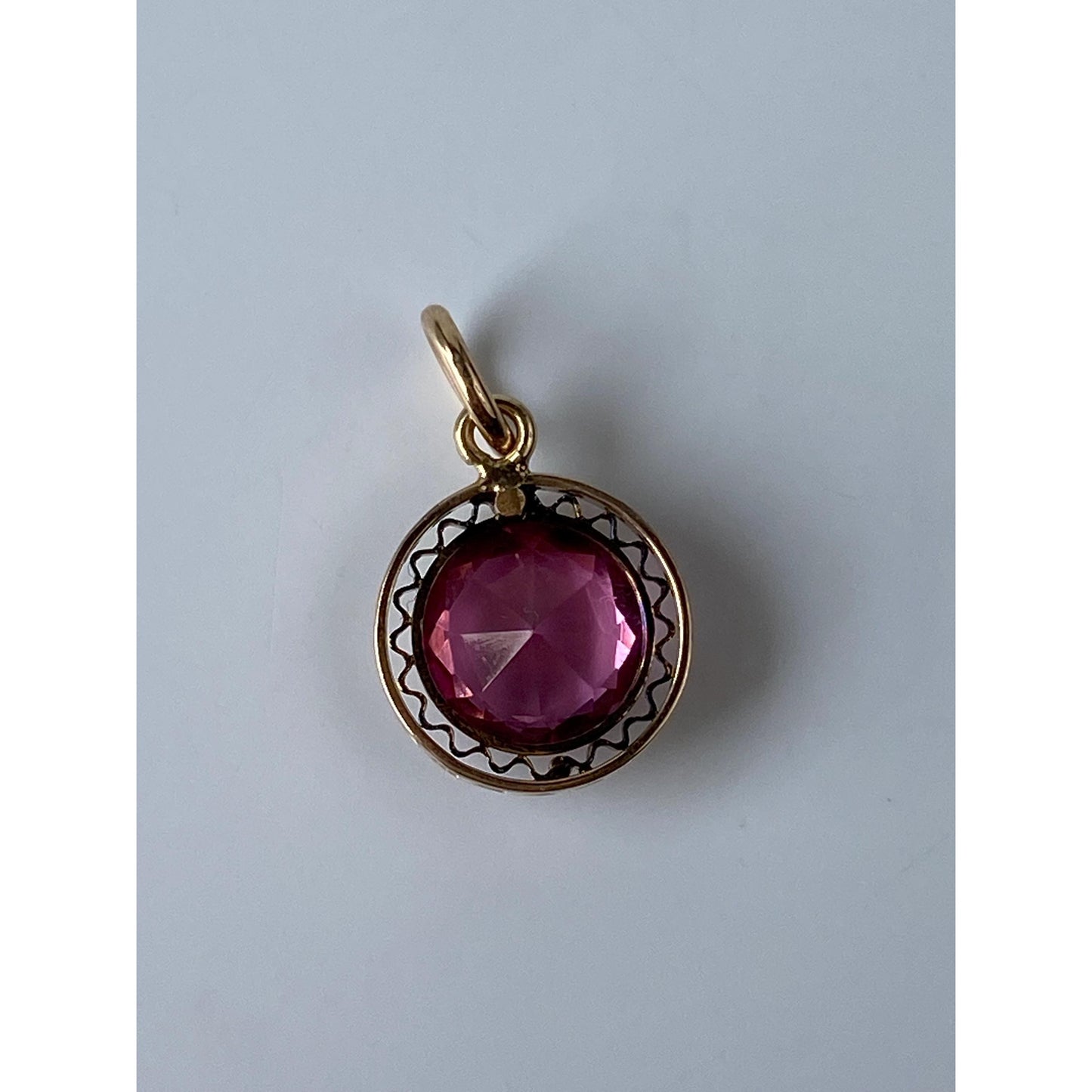 Vintage Solid 10k Yellow Gold Pink Cubic Zirconia Stick Pin Conversion Charm