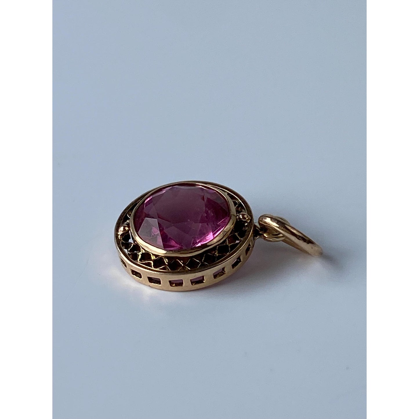 Vintage Solid 10k Yellow Gold Pink Cubic Zirconia Stick Pin Conversion Charm