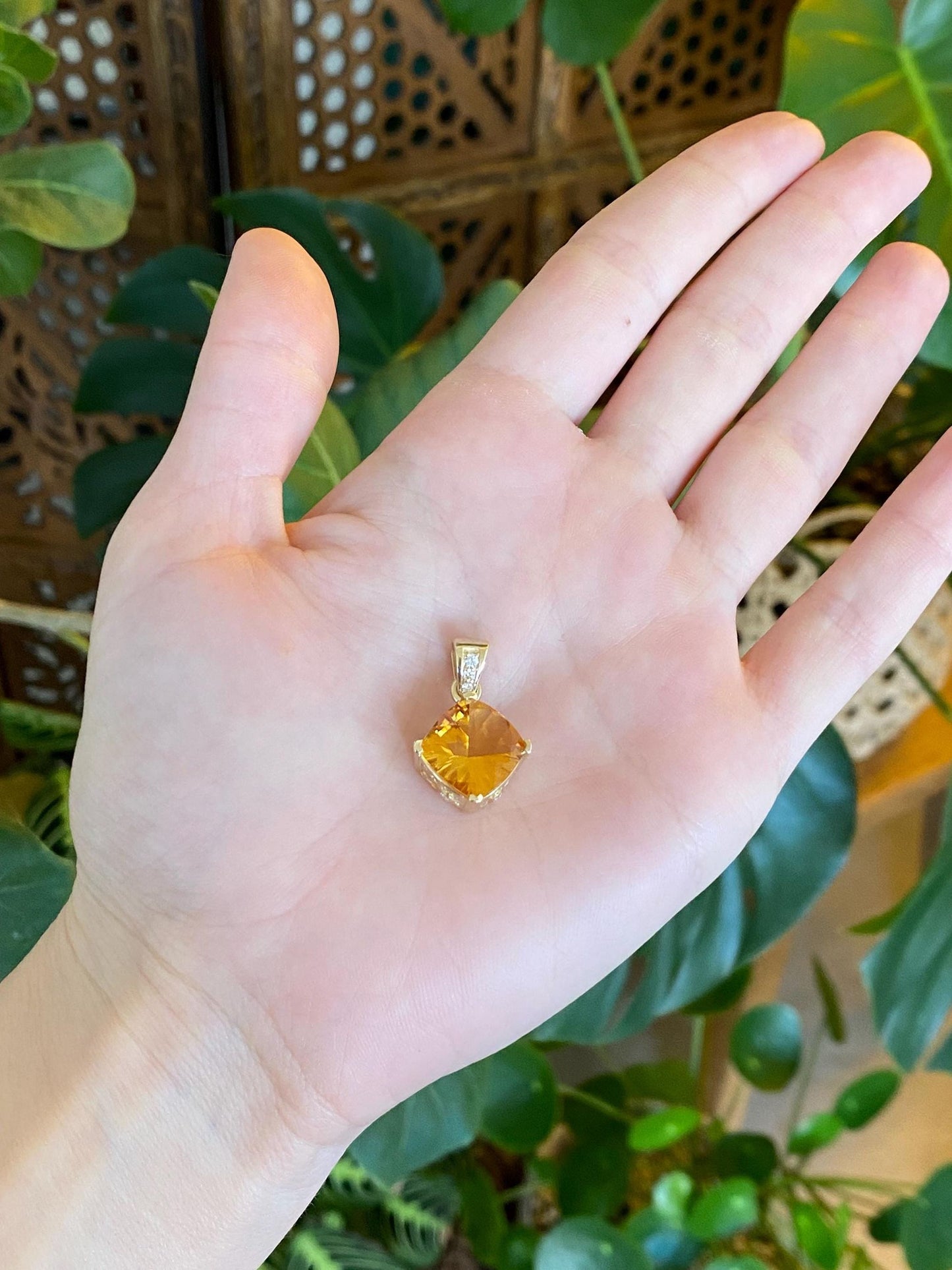 Vintage Solid 14k Yellow Gold Fancy Cut Citrine Diamond Charm