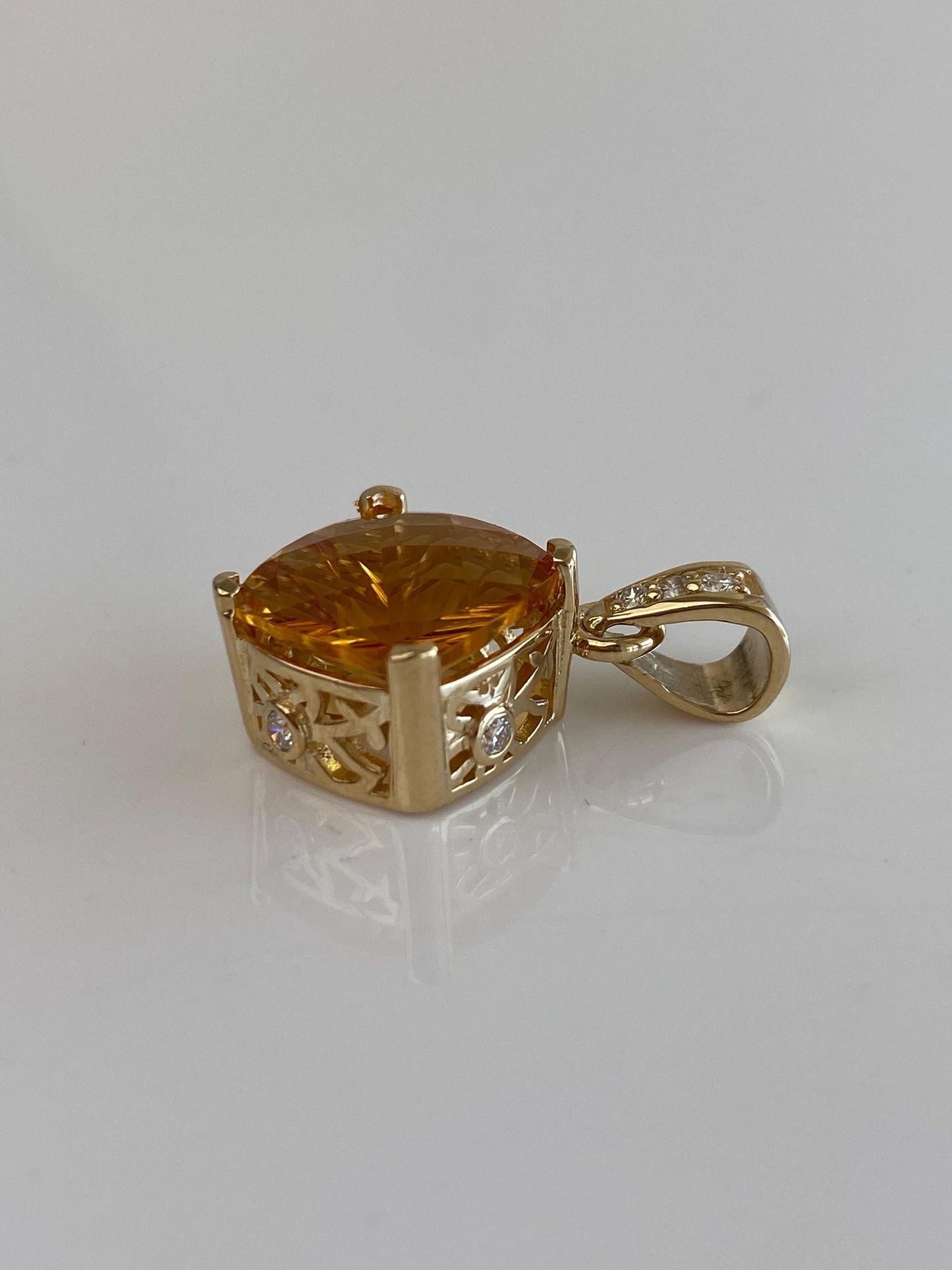 Vintage Solid 14k Yellow Gold Fancy Cut Citrine Diamond Charm