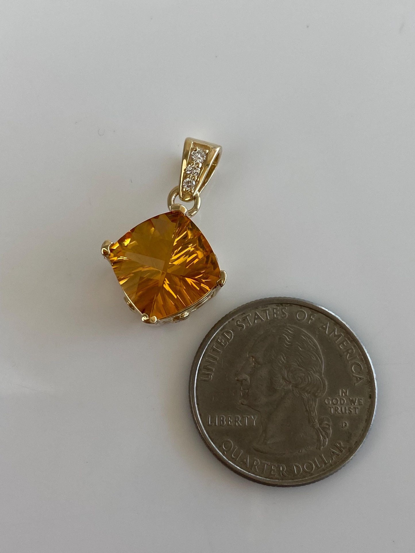 Vintage Solid 14k Yellow Gold Fancy Cut Citrine Diamond Charm