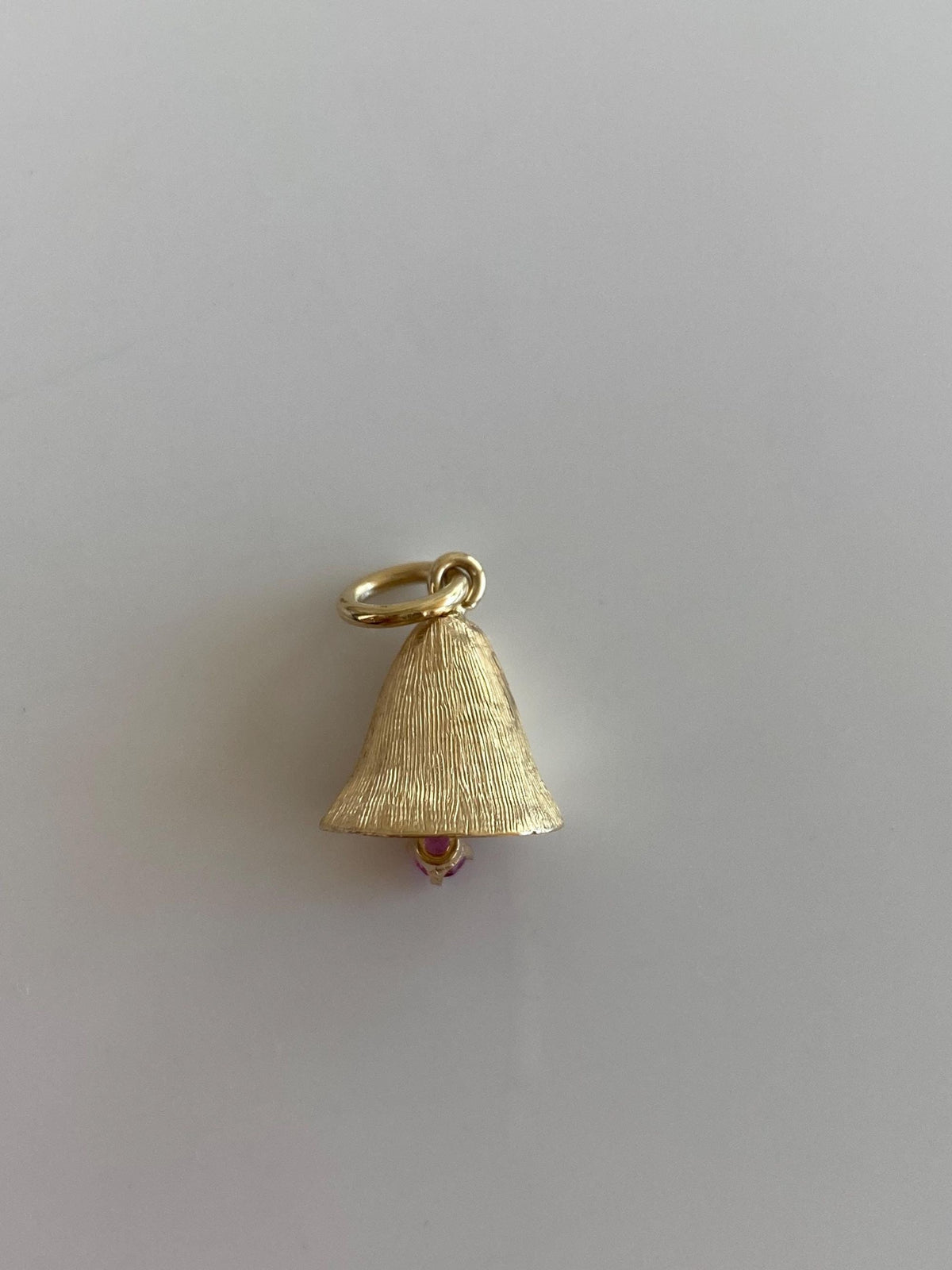 Vintage Solid 14k Yellow Gold Pink Sapphire Bell Charm