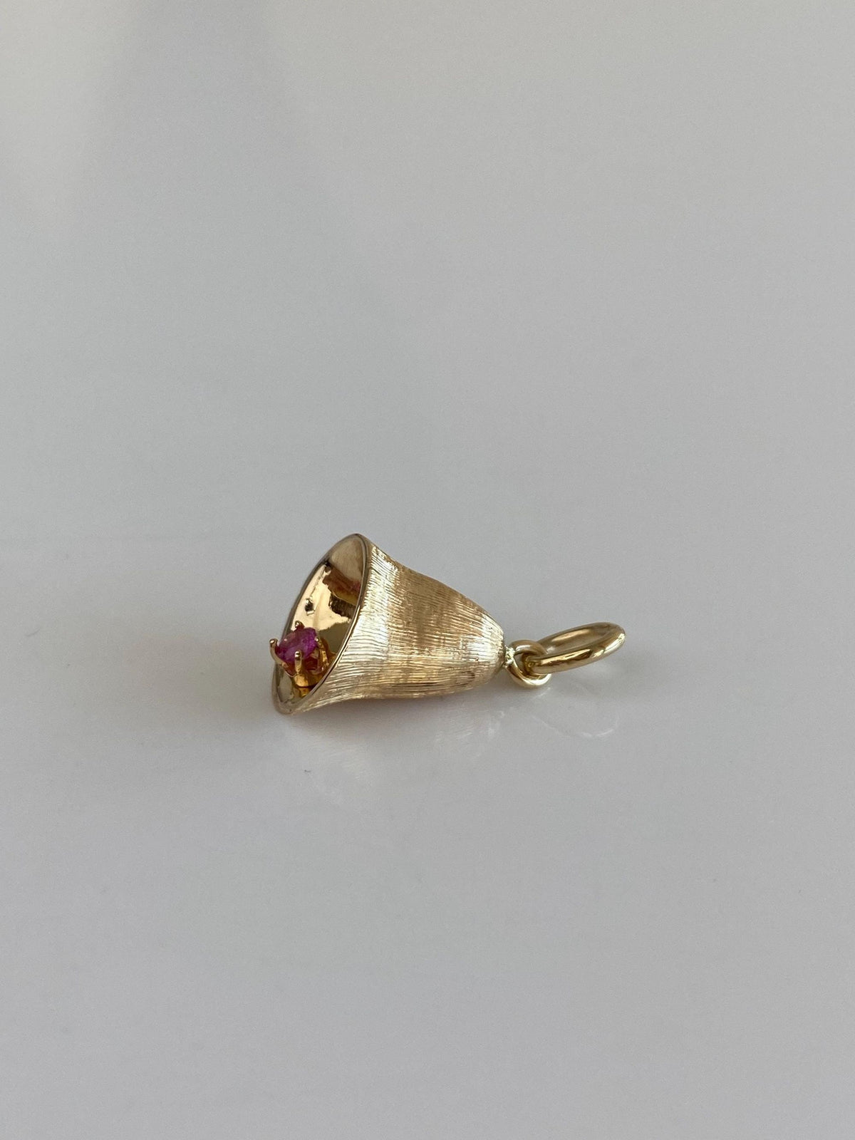 Vintage Solid 14k Yellow Gold Pink Sapphire Bell Charm