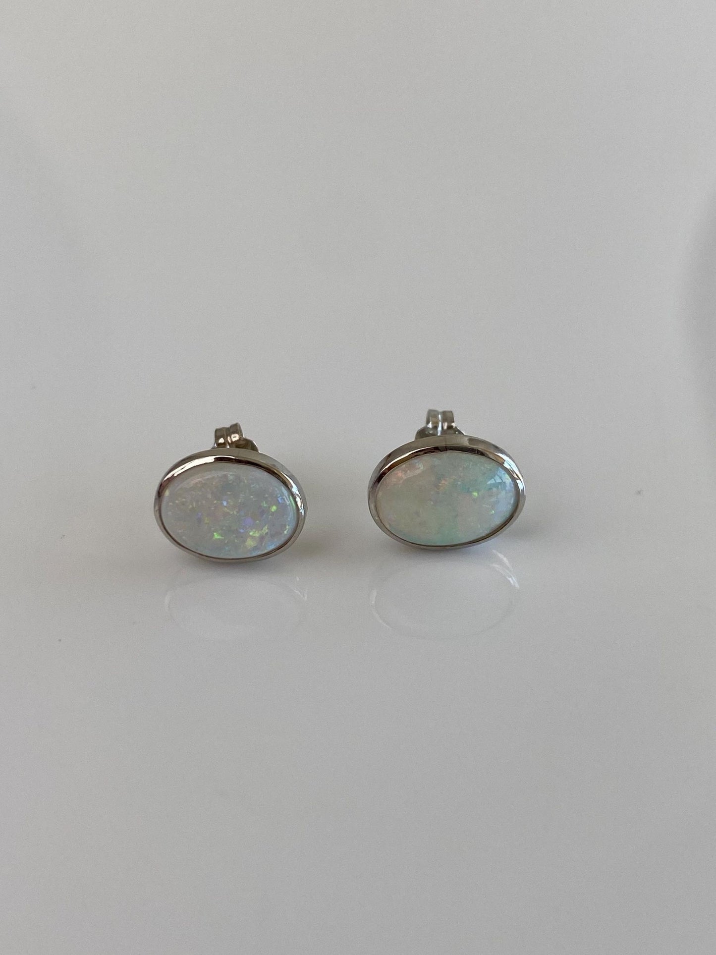 Vintage Solid Platinum Opal w/ 14k White Gold Posts Stud Earrings
