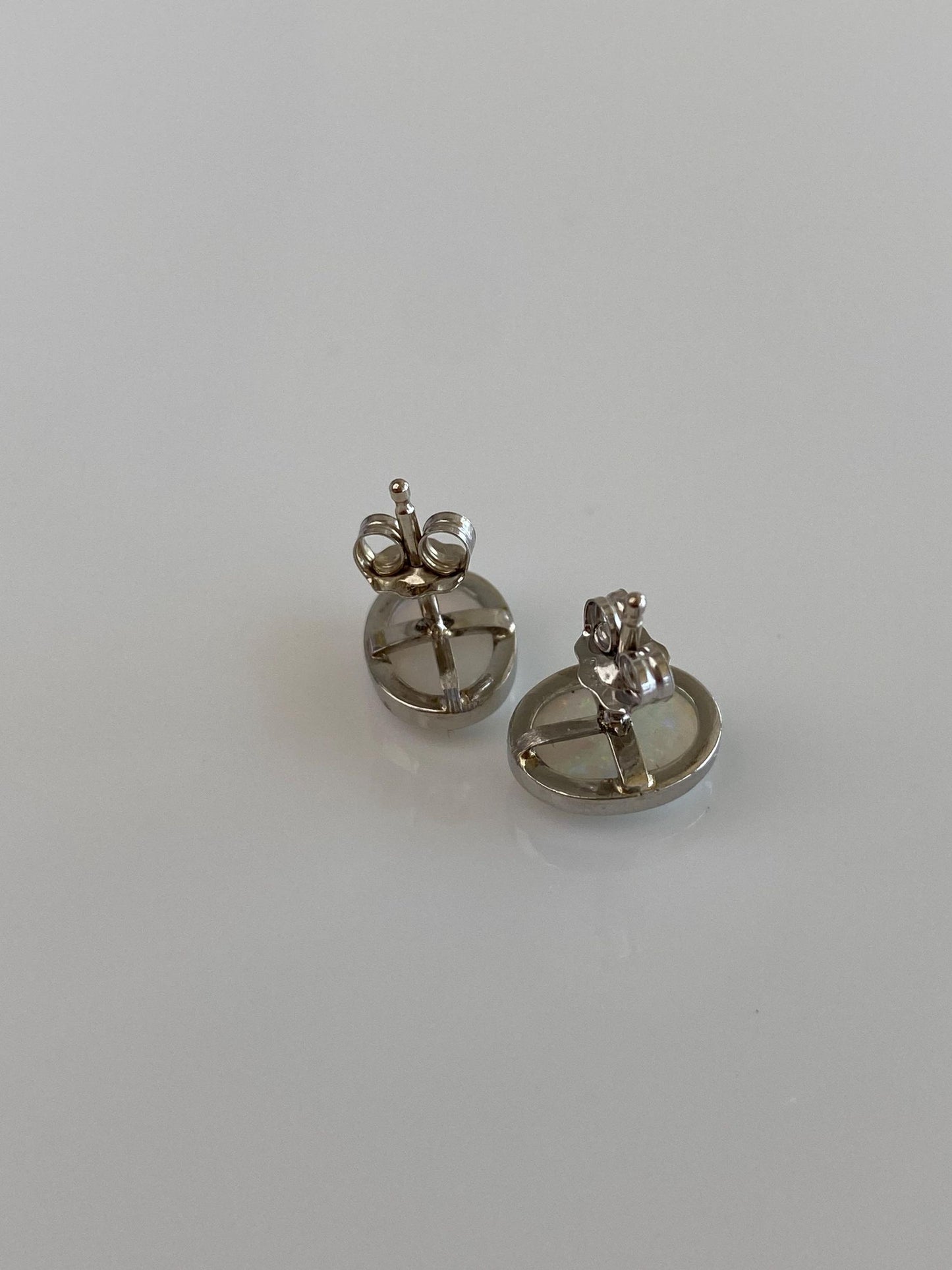 Vintage Solid Platinum Opal w/ 14k White Gold Posts Stud Earrings