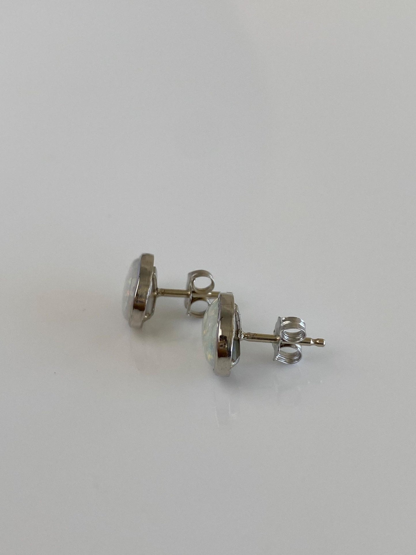 Vintage Solid Platinum Opal w/ 14k White Gold Posts Stud Earrings