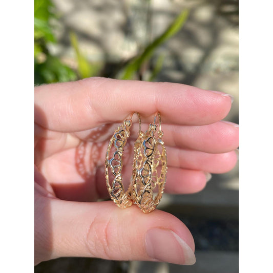 Vintage Solid 14k Yellow Gold Openwork Hoop Earrings
