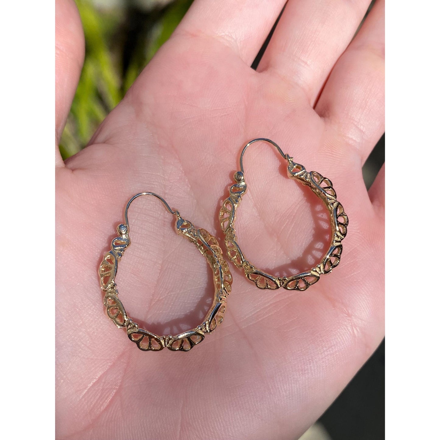 Vintage Solid 14k Yellow Gold Openwork Hoop Earrings