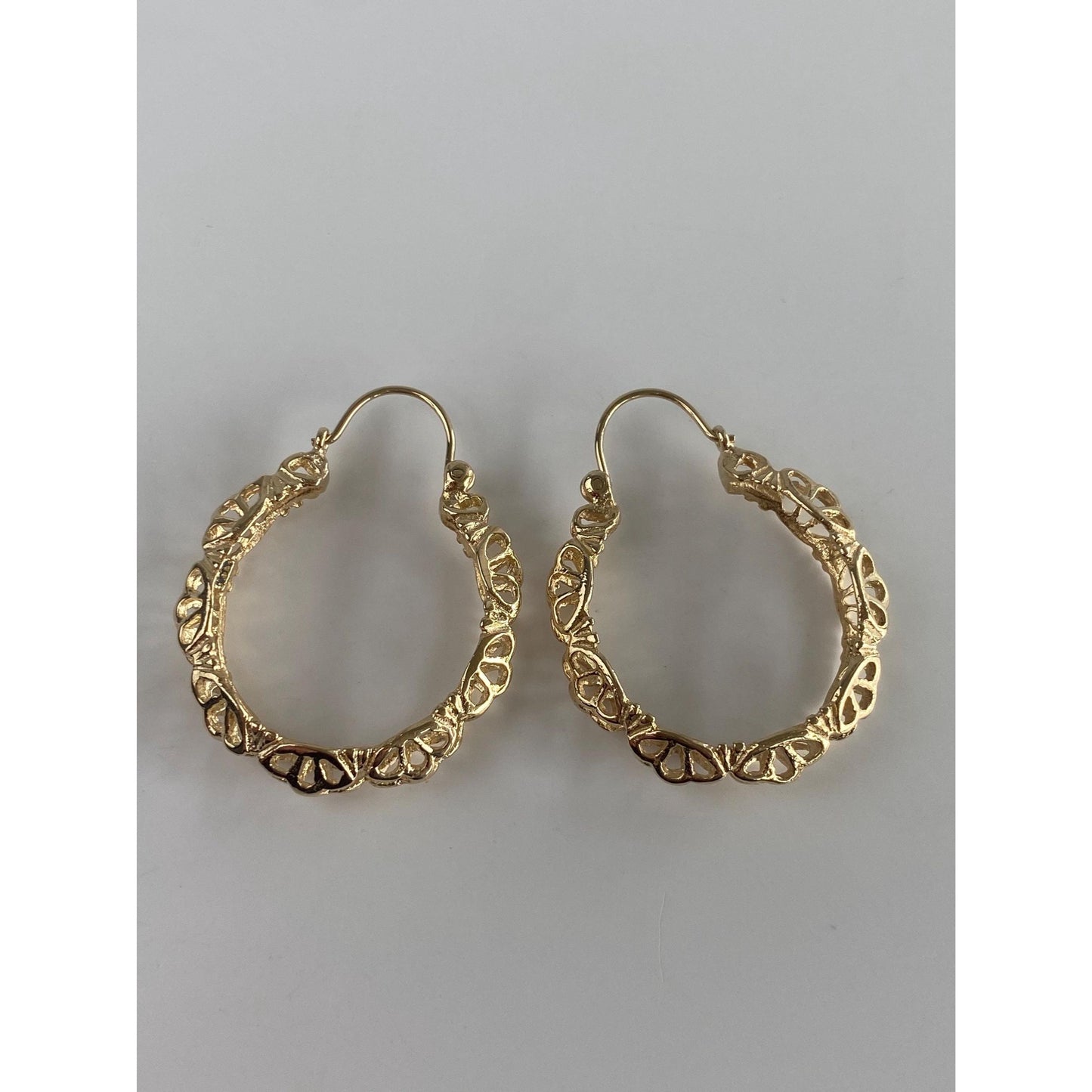 Vintage Solid 14k Yellow Gold Openwork Hoop Earrings