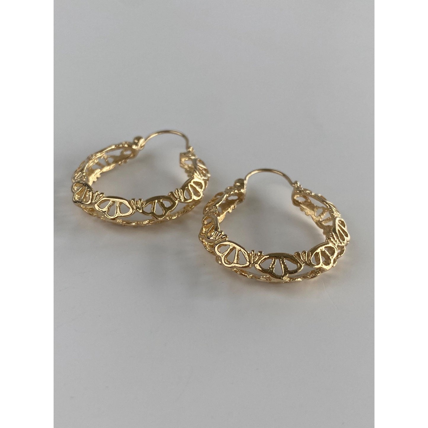 Vintage Solid 14k Yellow Gold Openwork Hoop Earrings