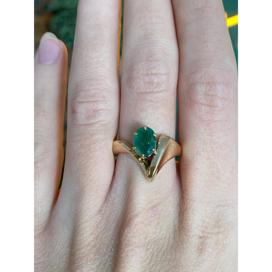 Vintage Solid 14k Yellow Gold Emerald Ring - Size 6.75