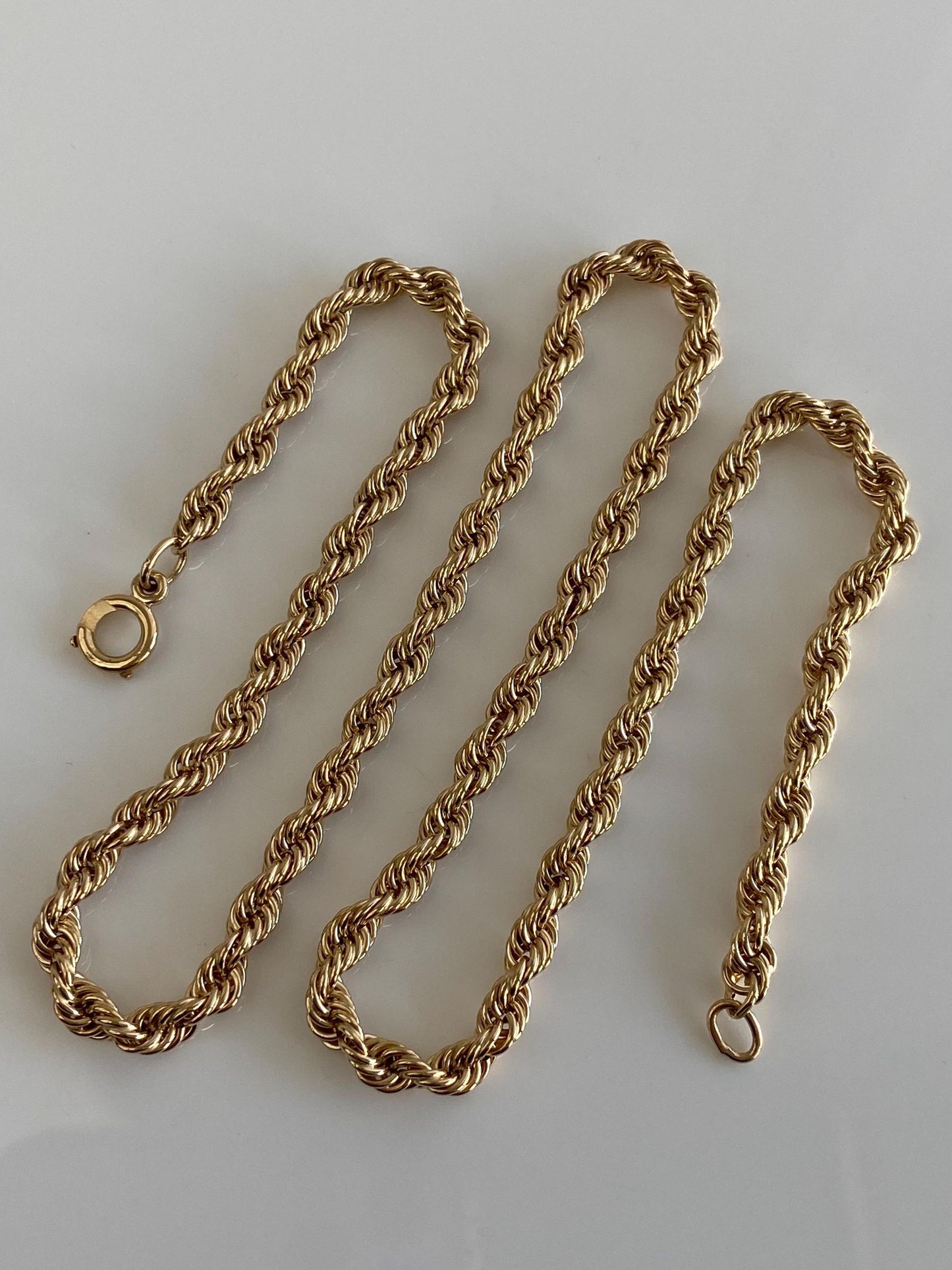 Vintage Solid 14k Yellow Gold Chunky Rope Chain Necklace - 18 inches