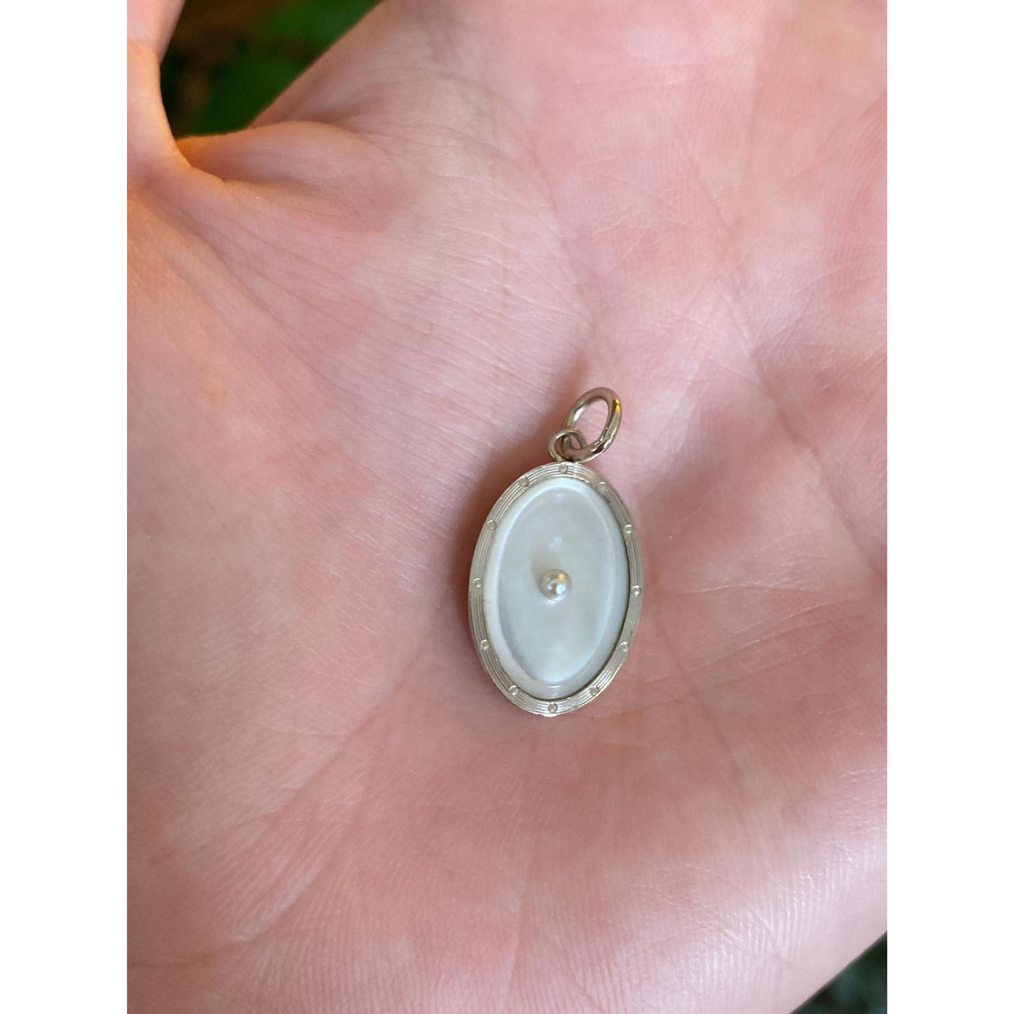 Vintage 14k White & Yellow Gold Seed Pearl MOP Oval Cufflink Conversion Charm